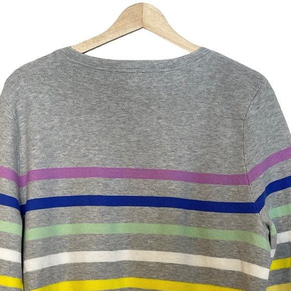 Talbots Textured Knit Rainbow Striped Button Sleeve Pullover Sweater size XL - Picture 7 of 11
